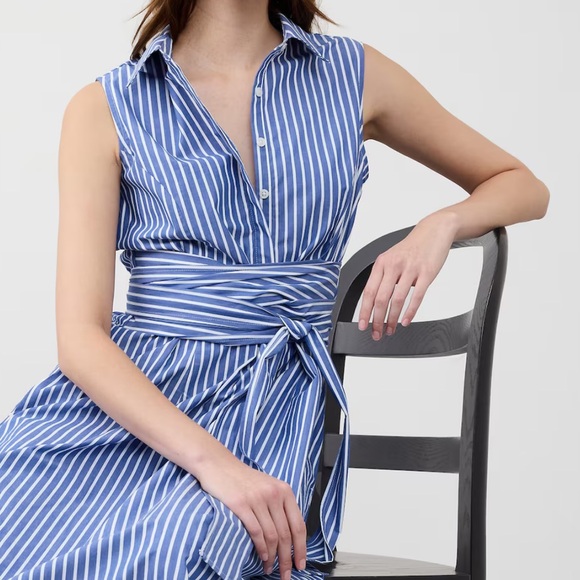 Banana Republic Princess Blue Poplin Cross-Waist Midi Dress - Picture 7 of 13